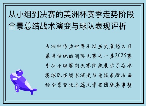 从小组到决赛的美洲杯赛季走势阶段全景总结战术演变与球队表现评析